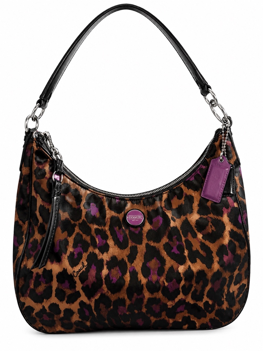 Coach Ocelot Leopard Print Shoulder Bag in Brown and Purple
